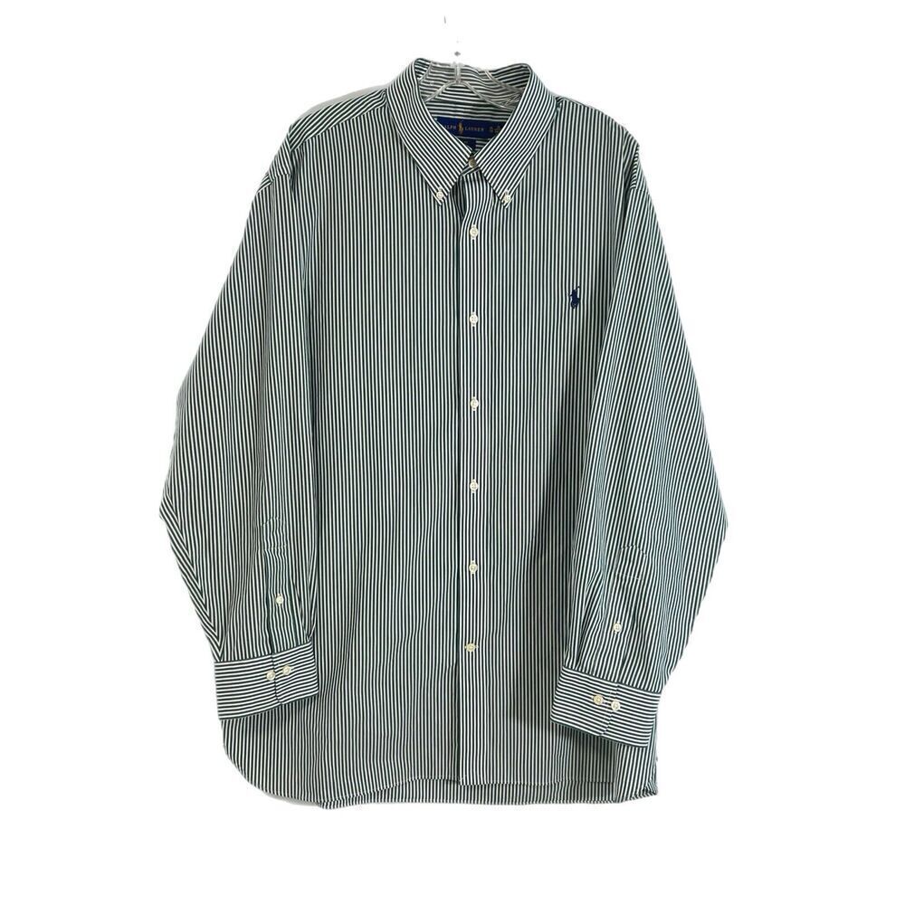 Ralph Lauren Purepress Classic Fit Shirt Button Down XL 18 34/35 Green Striped